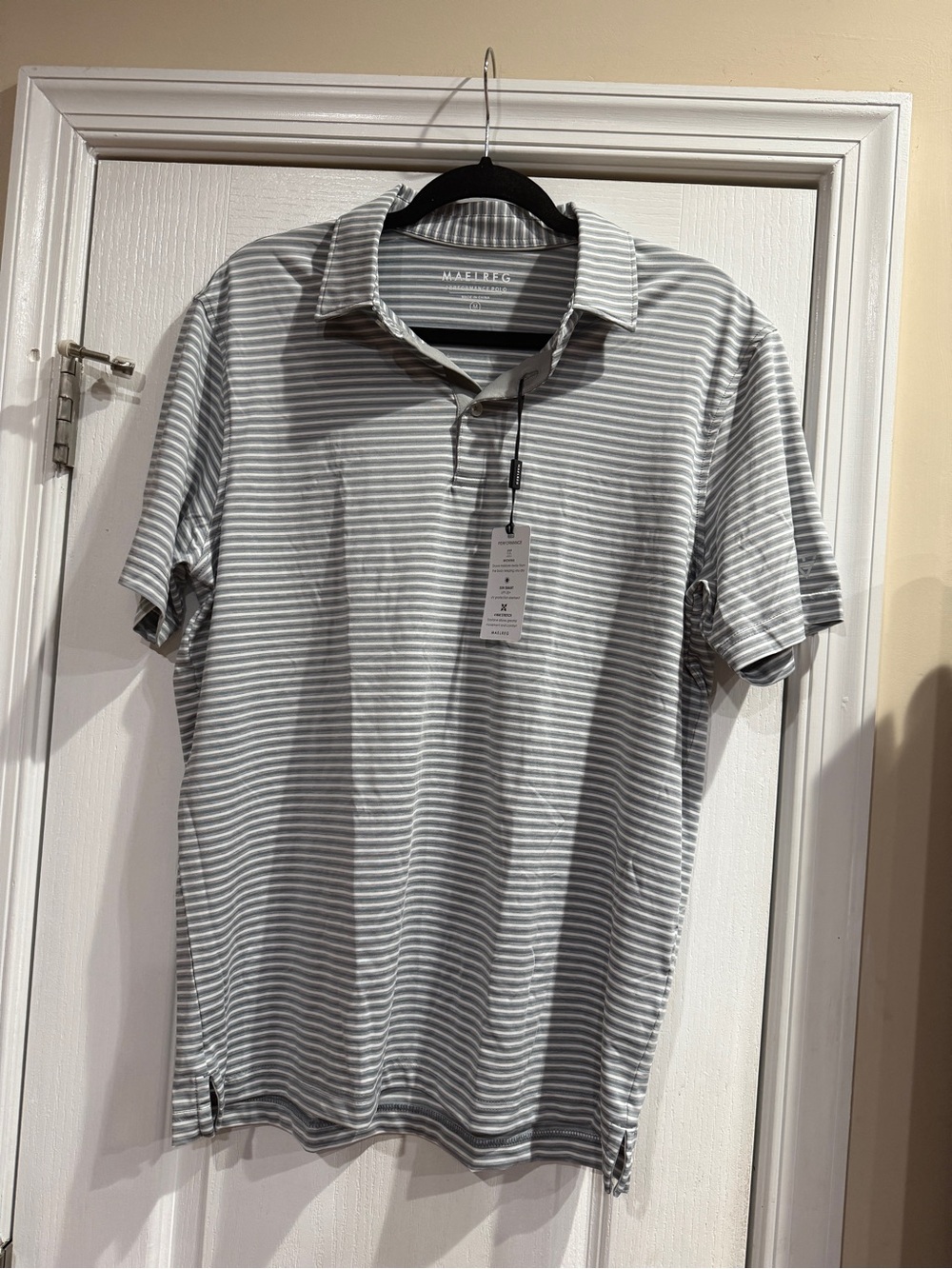Mack Weldon Light Gray & White Striped Polo